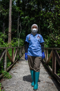Malaysia, Sepilok, 2026-06-17. Portrait of Nabila Sarkawi, head veterinary, in the outdoor nursery of the Sepilok Orangu