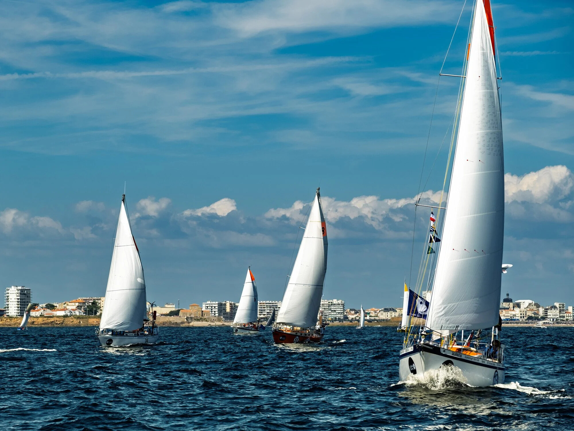 France, Les Sables d Olonne, 2022-09-04. Kirsten Neuschafer and the other skippers at the start of the Golden Globe Race