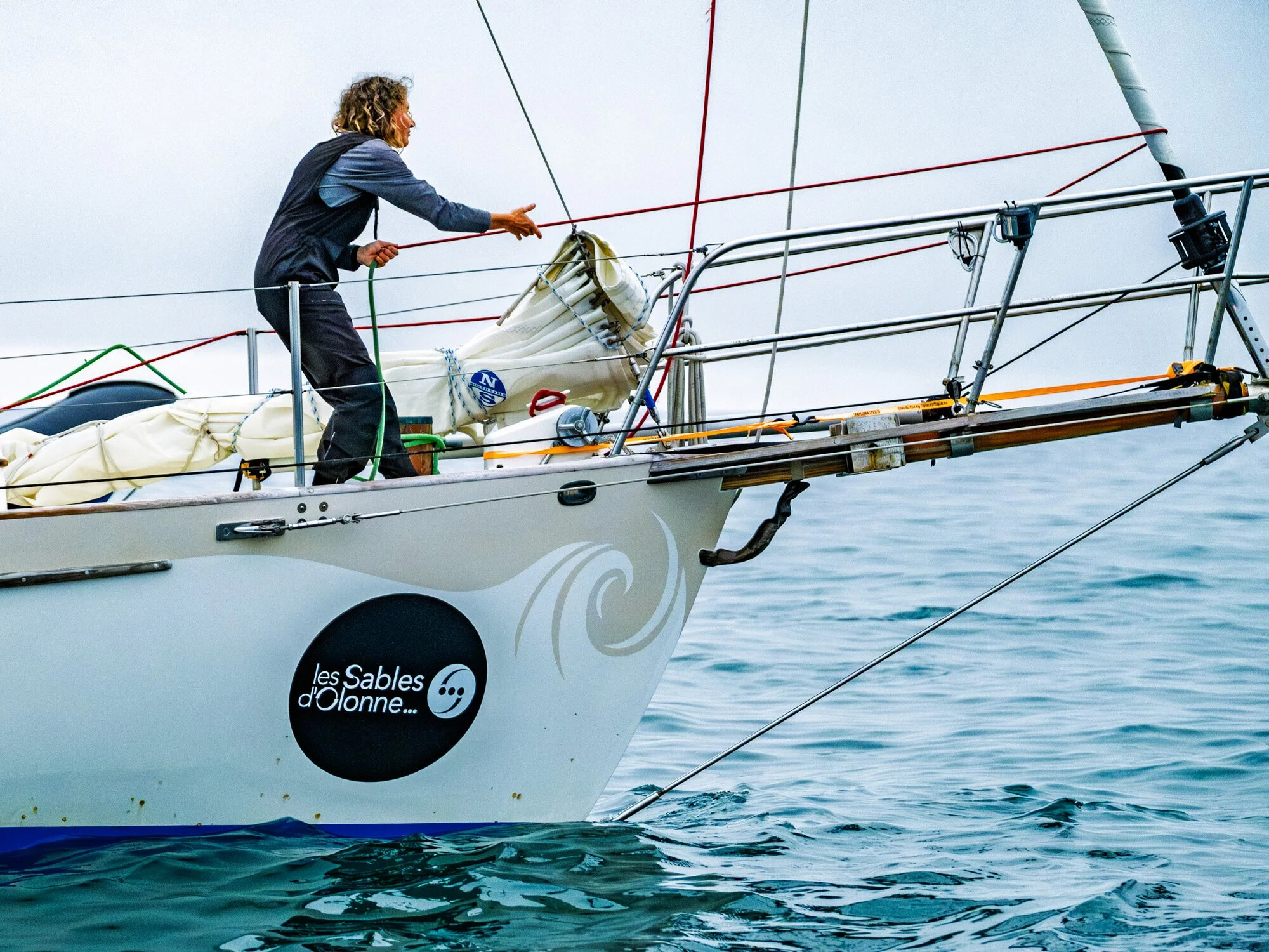 France, Les Sables d Olonne, 2023-04-27. South African sailor Kirsten Neuschafer arrives in Les Sables-d Olonne after wi