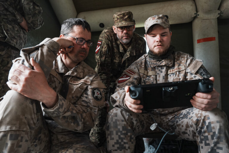 Latvia, Riga, 2026-05-11. NATO soldiers take part in Exercise Crystal Arrow in Latvia. Unmanned ground vehicles are test