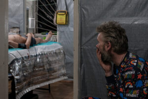 Ukraine, Kharkiv, 2025-07-09. Inside a medical stabilisation point housed in a village home near Vovchansk, north of Kha