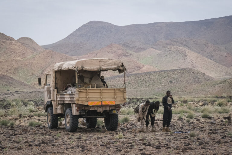Djibouti, Djibouti, 2020-01-29. Officer cadets of the French Army infantry school, with foreign cadets among them, train