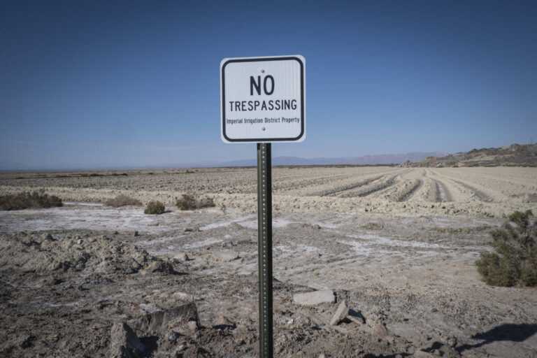 United States of America, Salton City, 2019-11-11. The Salton Sea, an accidental lake in the Californian desert, is dryi
