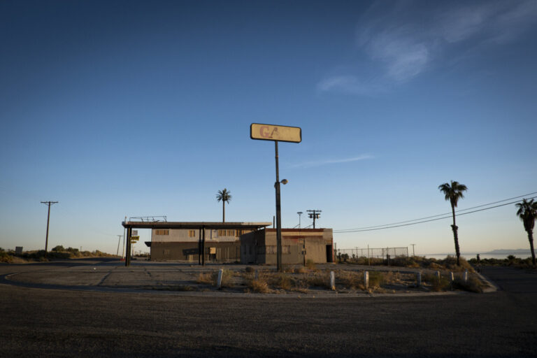United States of America, Salton City, 2019-11-12. The Salton Sea, an accidental lake in the Californian desert, is dryi