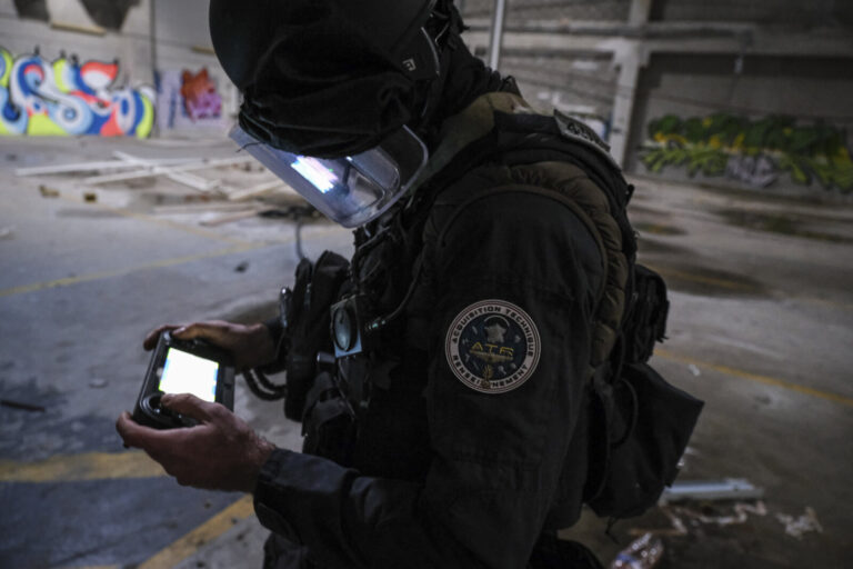 France, Toulouse, 2023-02-01. The Toulouse GIGN detachment trains in a disused shopping centre, rehearsing the assault a
