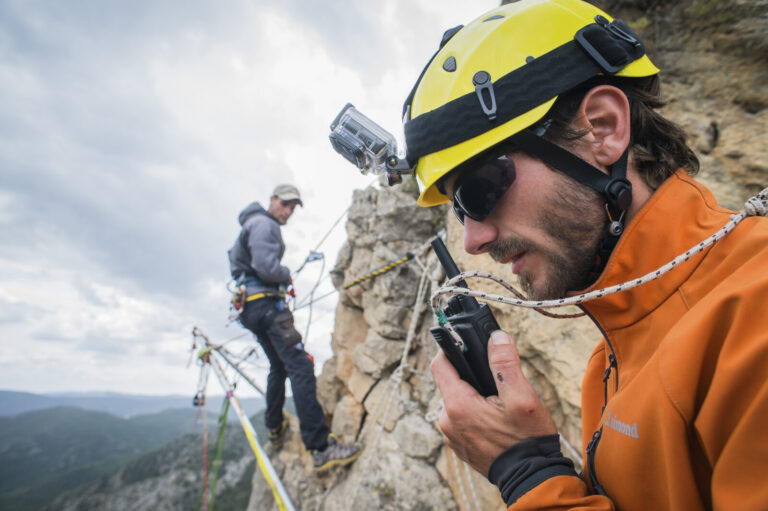 Spain, Puente de Montanana, 2014-05-23. Above the Mont-rebei gorge in the Spanish Pyrenees a French Spanish and Ukrainia