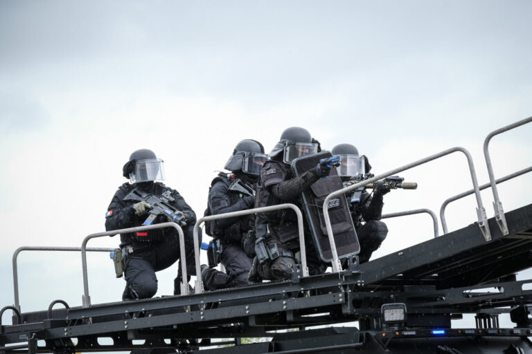 France, Paris, 2024-06-16. On the outdoor ground of Eurosatory 2024, the French police intervention units, the gendarmer
