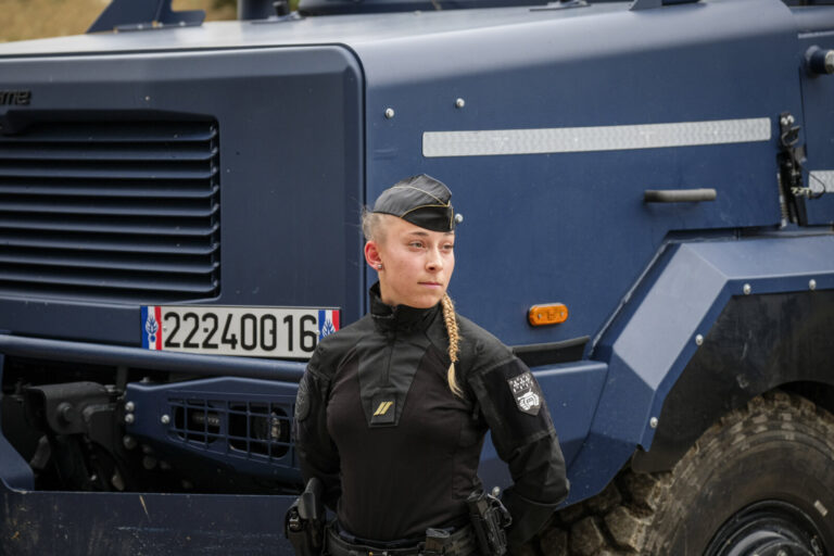 France, Paris, 2024-06-16. On the outdoor ground of Eurosatory 2024, the French police intervention units, the gendarmer