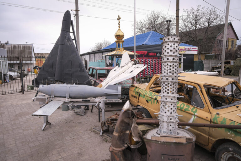 Ukraine, Pavlograd, 2026-04-23. At Pavlograd in the Dnipropetrovsk region, a memorial wall covered with photographs of t