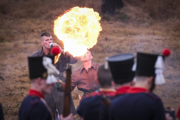 France, Guer, 2025-11-29. Officer cadets of the Saint-Cyr Coetquidan military academy re-enact the battle of Austerlitz 