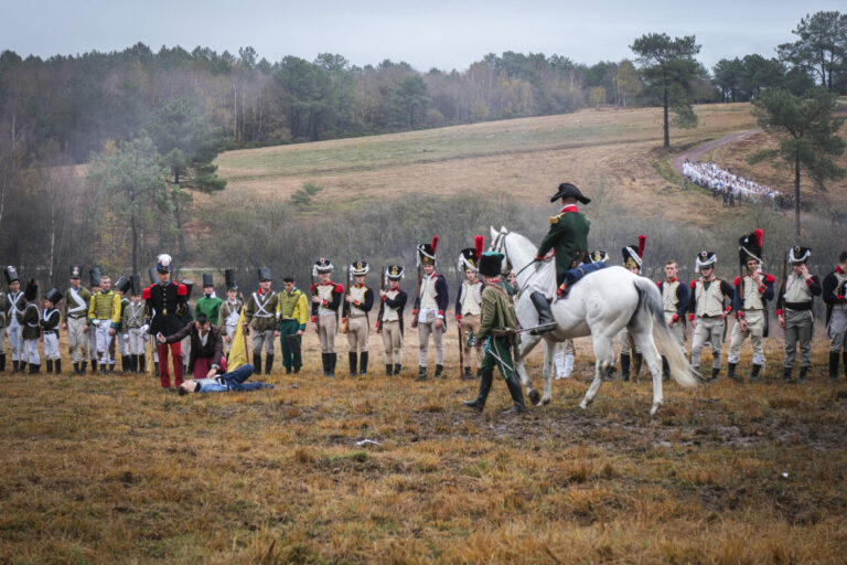 France, Guer, 2025-11-29. Officer cadets of the Saint-Cyr Coetquidan military academy re-enact the battle of Austerlitz 