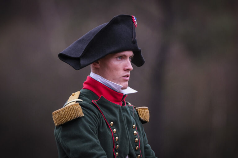 France, Guer, 2025-11-29. Officer cadets of the Saint-Cyr Coetquidan military academy re-enact the battle of Austerlitz 