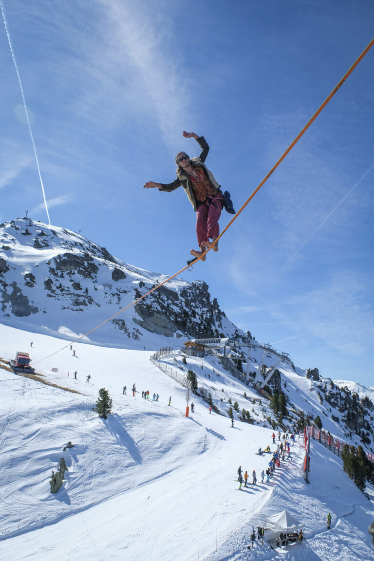 France, Bourg-Saint-Maurice, 2017-04-07. At the Winter Festislack in the ski resort of Les Arcs above Bourg-Saint-Mauric