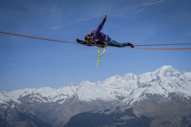 France, Bourg-Saint-Maurice, 2017-04-07. At the Winter Festislack in the ski resort of Les Arcs above Bourg-Saint-Mauric