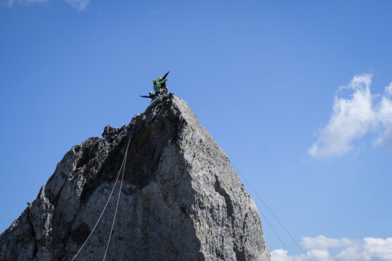 France, Lescun, 2018-09-20. At the Aiguilles d Ansabere above Lescun in the Aspe valley the Toulouse extreme sports team