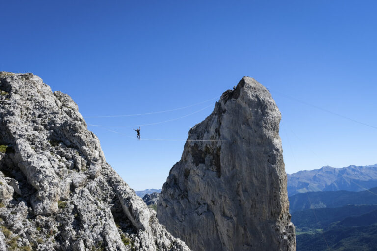 France, Lescun, 2018-09-23. At the Aiguilles d Ansabere above Lescun in the Aspe valley the Toulouse extreme sports team