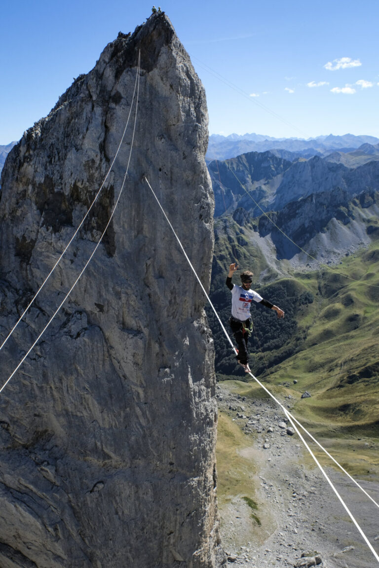 France, Lescun, 2018-09-23. At the Aiguilles d Ansabere above Lescun in the Aspe valley the Toulouse extreme sports team