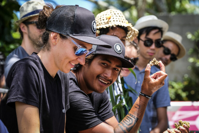 French Polynesia, Moorea, 2019-10-26. On the lagoon of Moorea, the young volunteers of the Coral Gardeners association g