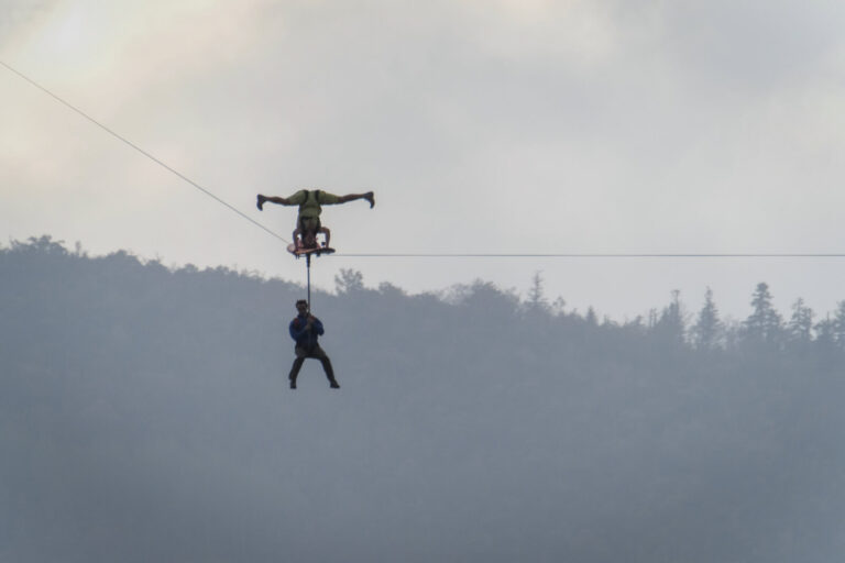France, Saint-Julien-en-Vercors, 2016-09-27. In the Vercors above Saint-Julien-en-Vercors the acrobats of the Flying Fre