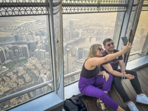 United Arab Emirates, Dubai, 2023-10-28. The Burj Khalifa, the tallest tower in the world, draws visitors to its At the