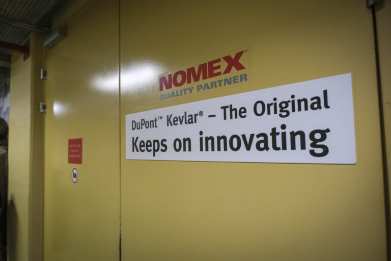Switzerland, Geneve, 2024-04-23. In the DuPont laboratory near Geneva, Kevlar is cut, sewn and shot at to certify the bo