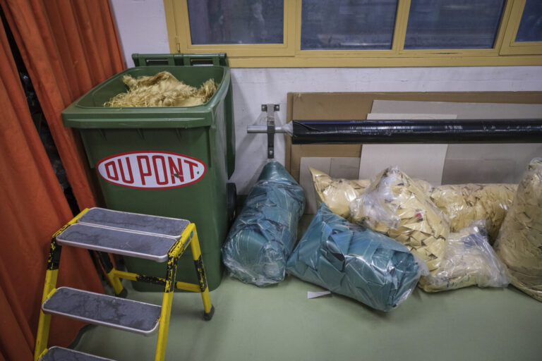 Switzerland, Geneve, 2024-04-23. In the DuPont laboratory near Geneva, Kevlar is cut, sewn and shot at to certify the bo