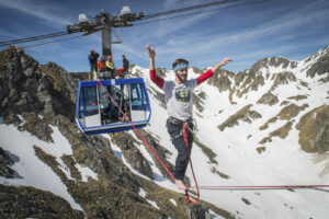 France, La Mongie, 2015-05-28. At the Pic du Midi de Bigorre in the French Pyrenees members of the extreme sports team P