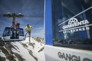France, La Mongie, 2015-05-28. At the Pic du Midi de Bigorre in the French Pyrenees members of the extreme sports team P