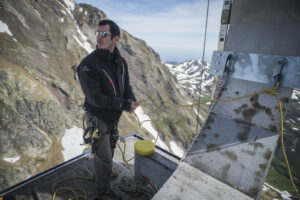 France, La Mongie, 2015-05-28. At the Pic du Midi de Bigorre in the French Pyrenees members of the extreme sports team P
