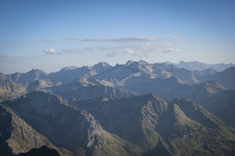 France, La Mongie, 2023-08-11. Sunset from the Pic du Midi de Bigorre, the observatory perched at 2877 metres in the Pyr