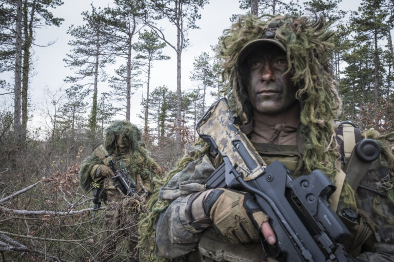 France, Castres, 2018-01-25. Precision shooters of the 8th marine infantry parachute regiment train in the woods near Ca