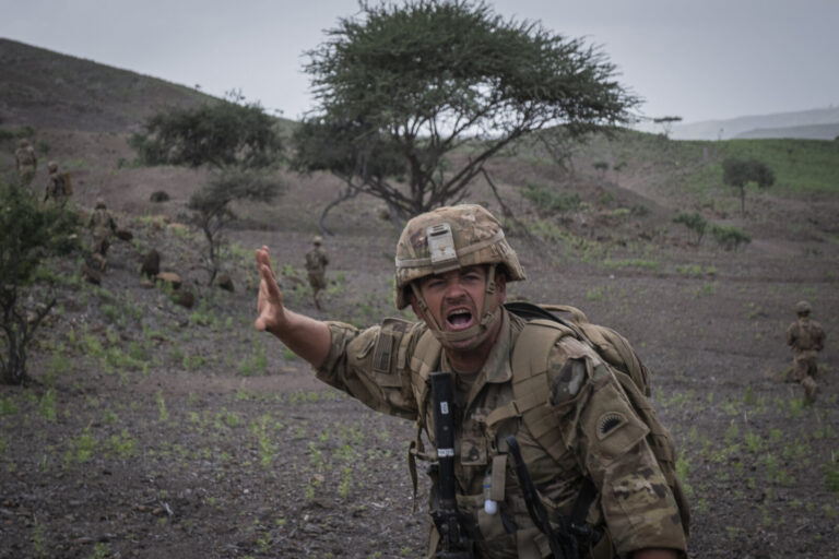 Djibouti, Djibouti, 2020-01-28. American soldiers of an airborne division train for desert combat in the hills of Djibou