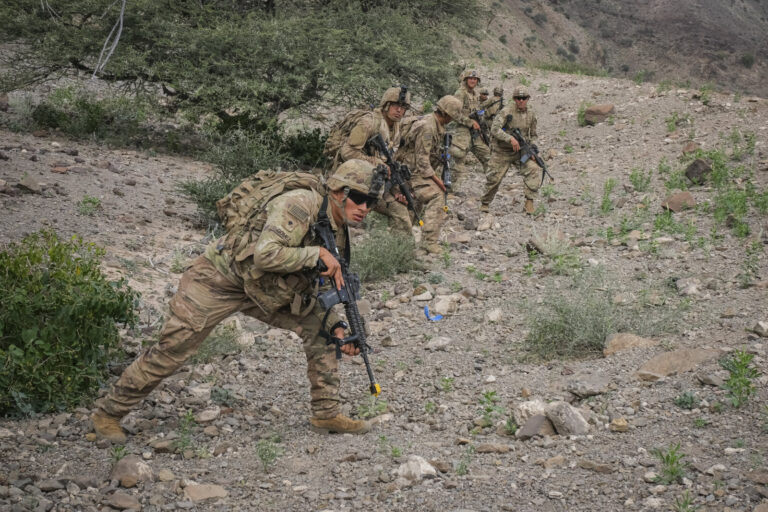 Djibouti, Djibouti, 2020-01-28. American soldiers of an airborne division train for desert combat in the hills of Djibou