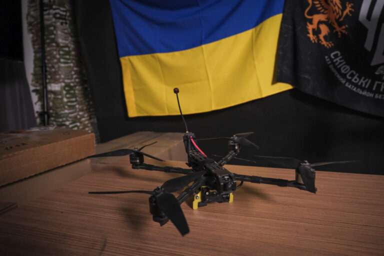 Ukraine, Zaporijia, 2026-04-23. An operator of the 423rd unmanned systems regiment of the Ukrainian army presents the dr