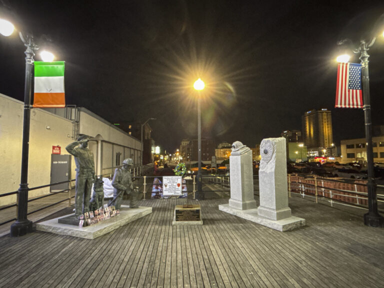 United States, Atlantic City, 2026-08-09. The memorial to fallen police officers and firefighters on the Boardwalk at ni