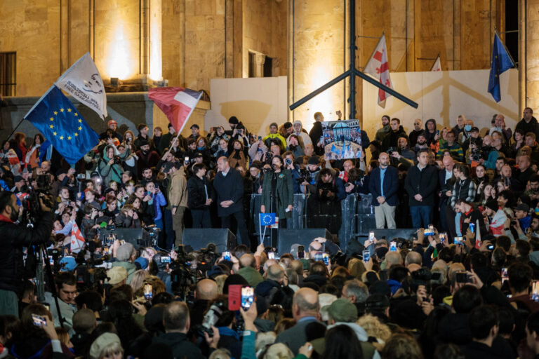 Georgia, Tbilisi, 2024-10-28. Thousands of Georgians rallied in front of the parliament to protest against what they per
