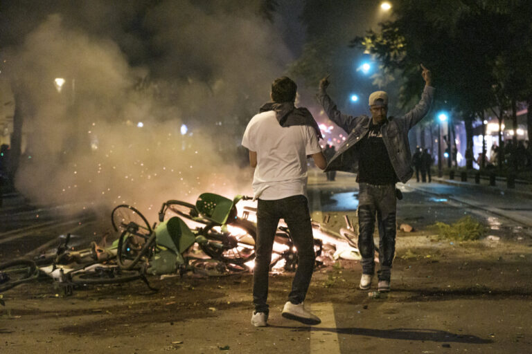 France, Paris, 2024-07-07. Rally on Republic square after the NFP, Nouveau Front Populaire wins the legislative election