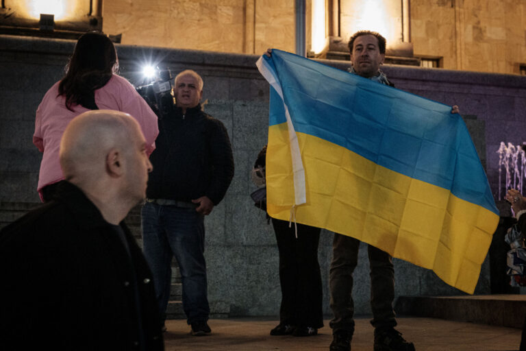 Georgia, Tbilisi, 2024-10-28. Thousands of Georgians rallied in front of the parliament to protest against what they per