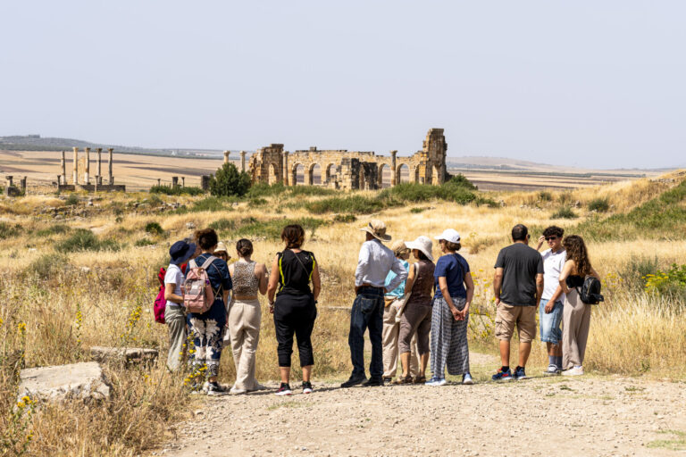 Maroc, Moulay Idris Zerhoun, 2025-06-10. Morocco, Meknes region, June 10, 2025 : A group of tourists visiting the archae
