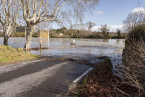 France, Aubais, 2024-05-03. France, Gard, 2024/05/03, Road flooded (D110 and D 412) between Aubais (Gard) and Villetelle
