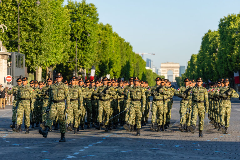 France, Paris, 2025-07-11. Preparation for the july 14 parade on the Champs Elysee. A few days before the national day, 