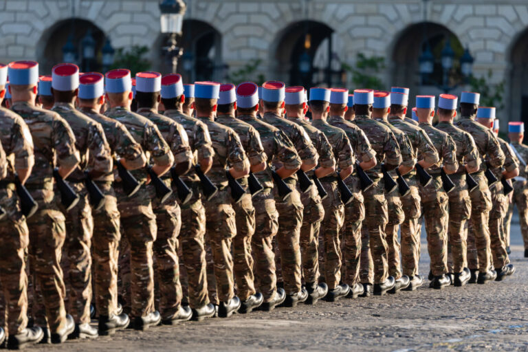 France, Paris, 2025-07-11. Preparation for the july 14 parade on the Champs Elysee. A few days before the national day, 