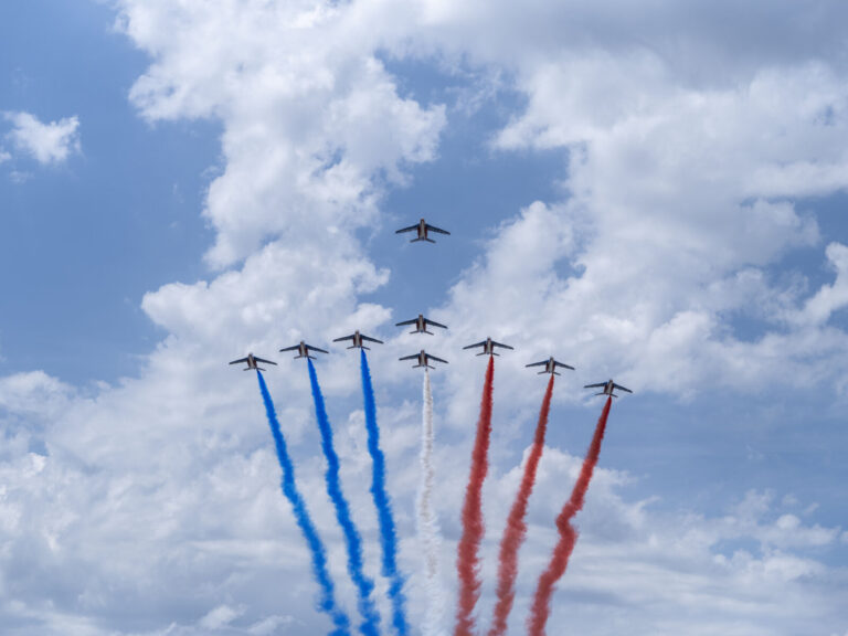 France, Paris, 2023-07-11. Preparation for the July 14 parade on the Champs Elysees. A few days before the national day,