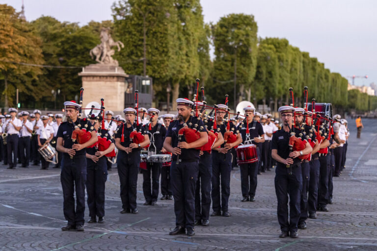 France, Paris, 2022-07-09. Rehearsal of the floor parade for the National Day of July 14 on the Champs-Elysees - Repetit