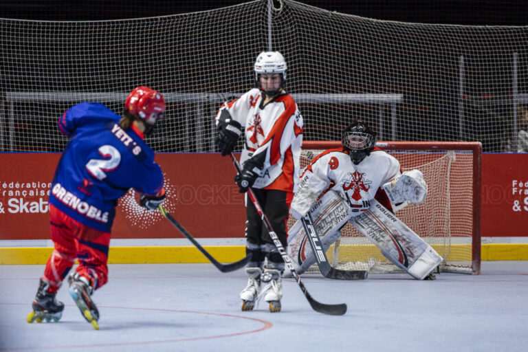 France, Paris, 2023-03-11. Second Semi Final of the French Women s Roller Hockey Cup between the Grenoble and Toulouse t