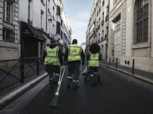 France, Paris, 2026-10-18. The day after a major demonstration by Yellow Vests and students, the city shows clear signs 