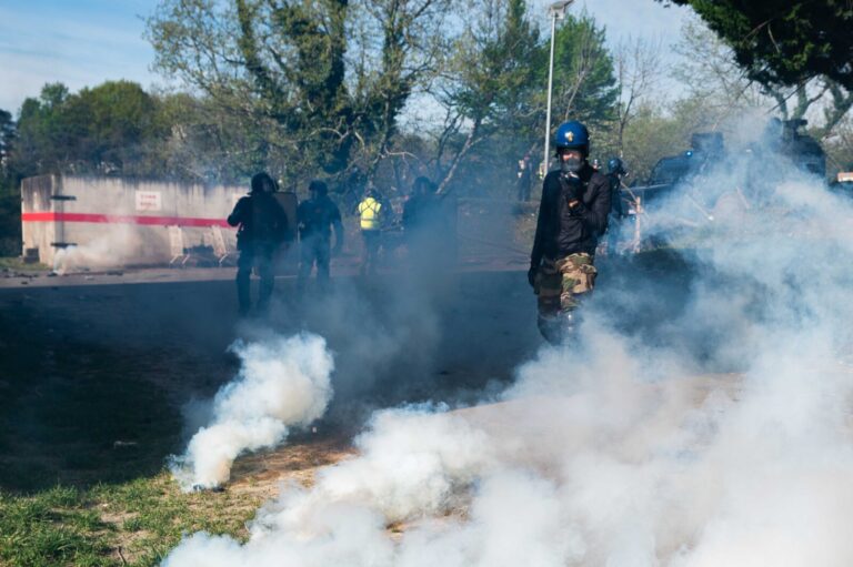 France, Saint-Astier, 2025-04-09. Mobile gendarmes take part in a training and evaluation exercise at the Centre Nationa