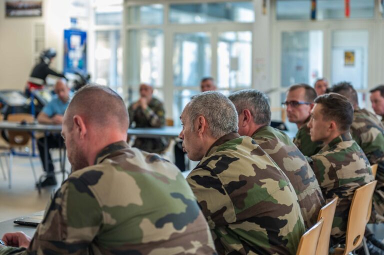 France, Saint-Astier, 2025-04-09. Mobile gendarmes take part in a training and evaluation exercise at the Centre Nationa