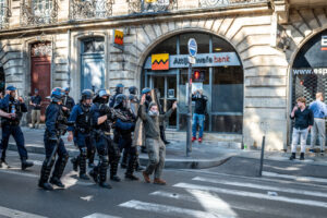 France, Bordeaux, 2026-10-06. On October 6, 2026, nearly 9,000 people march through Bordeaux. Initially called around so
