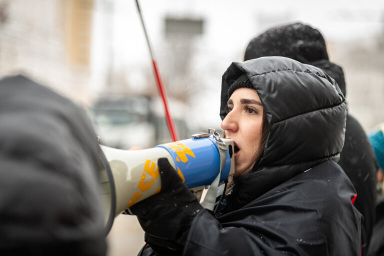 Ukraine, Kharkiv, 2026-01-24. Women take part in a demonstration in Kharkiv calling for the release of Ukrainian prisone